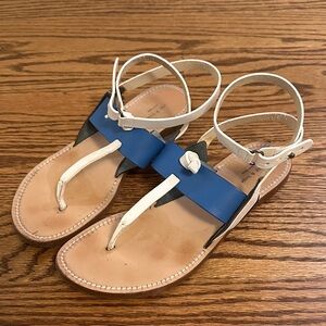 rag & bone Blue and White Leather T-Strap Sandals